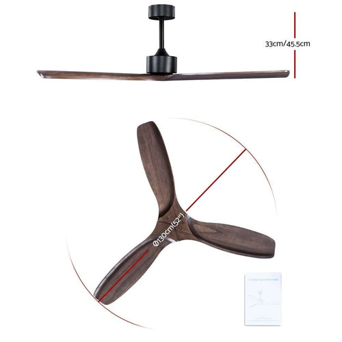 Devanti 52'' Ceiling Fan With Remote Control Fans 3 Wooden Blades