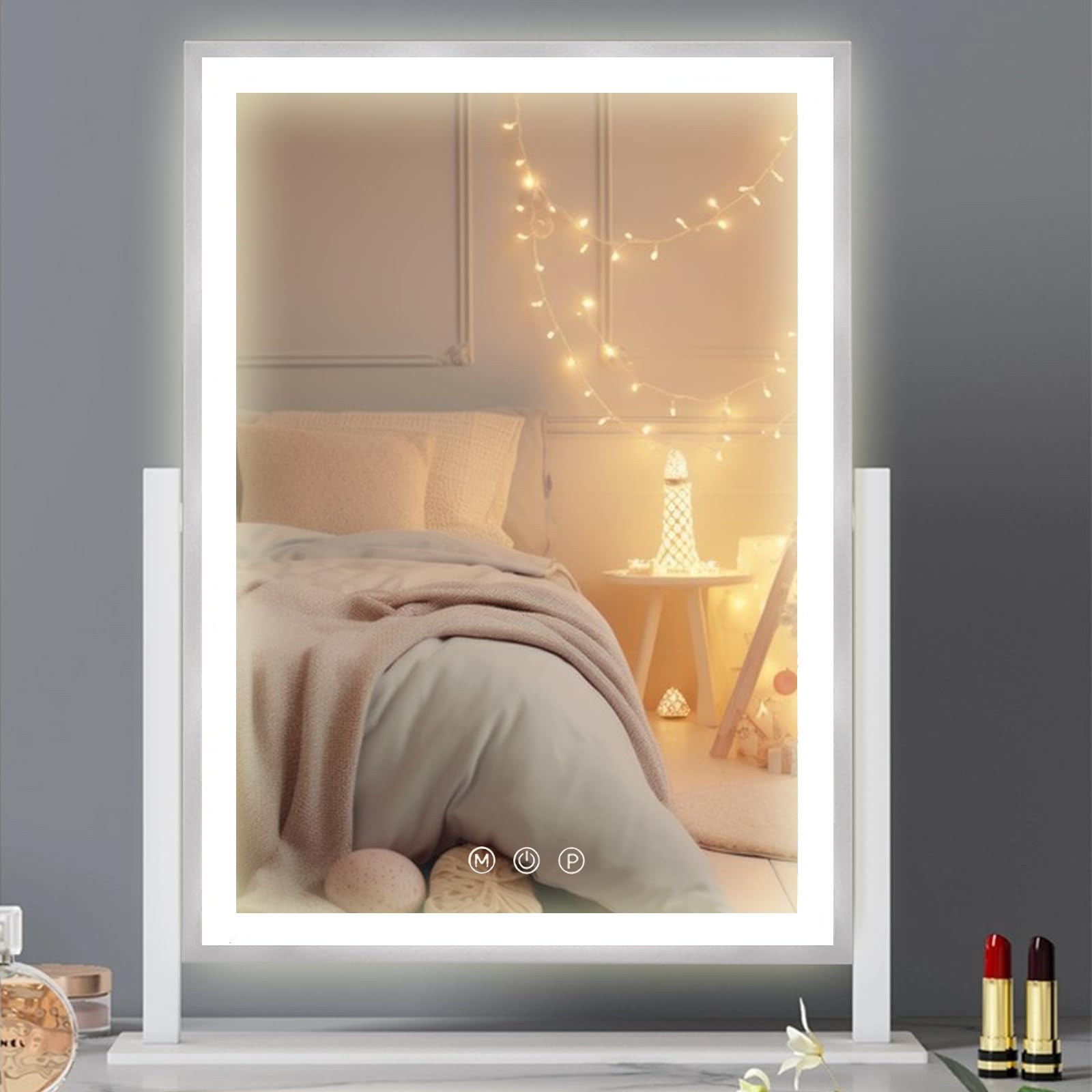 Nacvmry Hollywood Vanity Mirror with Lights360° Rotation LED Lighted Makeup Mirror with Lights3 Color Lighting ModesLighted Makeup Mirror for BedroomSmart Touch ControlTabletop Desk MirrorWhite